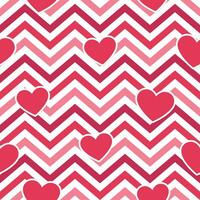 Pink Hearts on Geometric Zig Zag Seamless Background, Vector Pattern