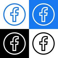 Facebook Logo - Vector Set Collection - Black Silhouette Shape - Original Latest Blue Color - Isolated. F Icon for Web Page, Mobile App or Print.