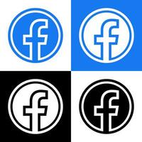 Facebook Logo - Vector Set Collection - Black Silhouette Shape - Original Latest Blue Color - Isolated. F Icon for Web Page, Mobile App or Print.