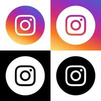 Instagram Logo - Vector - Set Collection - Black Silhouette Shape and Original Gradient - Isolated. Instagram Latest Icon for Web Page, Mobile App or Print.