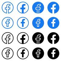 Facebook Logo - Vector Set Collection - Black Silhouette Shape - Original Latest Blue Color - Isolated. F Icon for Web Page, Mobile App or Print.