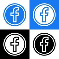Facebook Logo - Vector Set Collection - Black Silhouette Shape - Original Latest Blue Color - Isolated. F Icon for Web Page, Mobile App or Print.