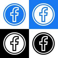 Facebook Logo - Vector Set Collection - Black Silhouette Shape - Original Latest Blue Color - Isolated. F Icon for Web Page, Mobile App or Print.