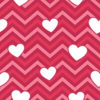 Pink Hearts on Geometric Zig Zag Seamless Background, Vector Pattern