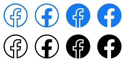 Facebook Logo - Vector Set Collection - Black Silhouette Shape - Original Latest Blue Color - Isolated. F Icon for Web Page, Mobile App or Print.