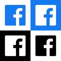 Facebook Logo - Vector Set Collection - Black Silhouette Shape - Original Latest Blue Color - Isolated. F Icon for Web Page, Mobile App or Print.