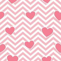 Pink Hearts on Geometric Zig Zag Seamless Background, Vector Pattern