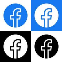 Facebook Logo - Vector Set Collection - Black Silhouette Shape - Original Latest Blue Color - Isolated. F Icon for Web Page, Mobile App or Print.