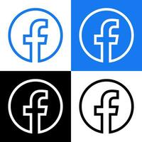 Facebook Logo - Vector Set Collection - Black Silhouette Shape - Original Latest Blue Color - Isolated. F Icon for Web Page, Mobile App or Print.