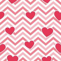 Pink Hearts on Geometric Zig Zag Seamless Background, Vector Pattern