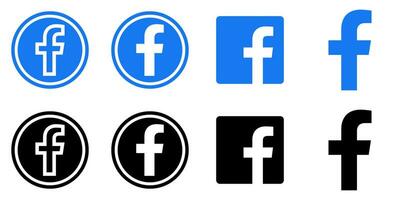 Facebook Logo - Vector Set Collection - Black Silhouette Shape - Original Latest Blue Color - Isolated. F Icon for Web Page, Mobile App or Print.