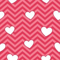 Pink Hearts on Geometric Zig Zag Seamless Background, Vector Pattern