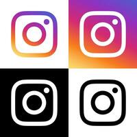 Instagram Logo - Vector - Set Collection - Black Silhouette Shape and Original Gradient - Isolated. Instagram Latest Icon for Web Page, Mobile App or Print.