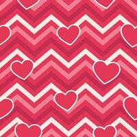 Pink Hearts on Geometric Zig Zag Seamless Background, Vector Pattern