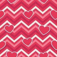 Pink Hearts on Geometric Zig Zag Seamless Background, Vector Pattern