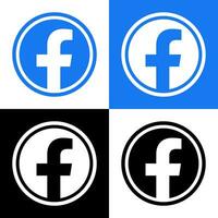 Facebook Logo - Vector Set Collection - Black Silhouette Shape - Original Latest Blue Color - Isolated. F Icon for Web Page, Mobile App or Print.