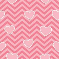 Pink Hearts on Geometric Zig Zag Seamless Background, Vector Pattern