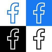 Facebook Logo - Vector Set Collection - Black Silhouette Shape - Original Latest Blue Color - Isolated. F Icon for Web Page, Mobile App or Print.