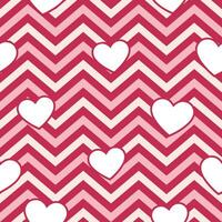 Pink Hearts on Geometric Zig Zag Seamless Background, Vector Pattern