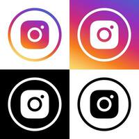 Instagram Logo - Vector - Set Collection - Black Silhouette Shape and Original Gradient - Isolated. Instagram Latest Icon for Web Page, Mobile App or Print.