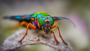 macro fotografía de un vistoso insecto.. ai generado foto