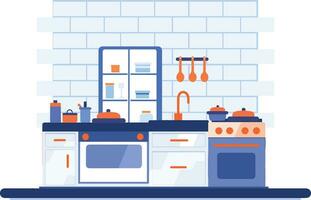 Hand Drawn Kitchen in minimalist style in flat style vector