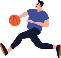 Hand Drawn Basketball player character playing basketball in flat style vector