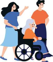 Hand Drawn Elderly person sitting in a wheelchair and child in flat style vector