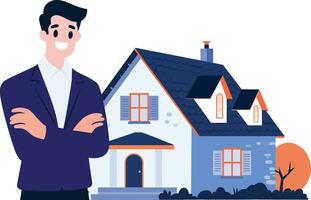 Hand Drawn Real estate agent character in flat style vector