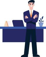 Hand Drawn Businessman or office worker character with laptop in flat style vector