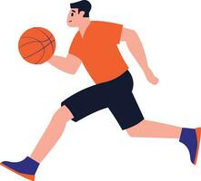 Hand Drawn Basketball player character playing basketball in flat style vector