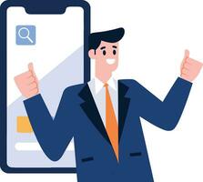 Hand Drawn Businessman with smartphone in online business concept in flat style vector