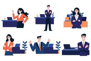Hand Drawn Businessman or office worker character with laptop in flat style vector