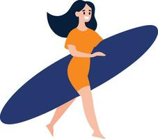 Hand Drawn Tourist teen characters are playing surfboards at the sea in flat style vector