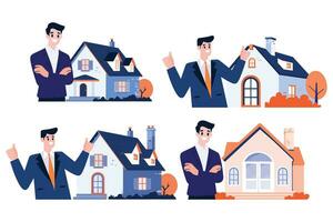 Hand Drawn Real estate agent character in flat style vector