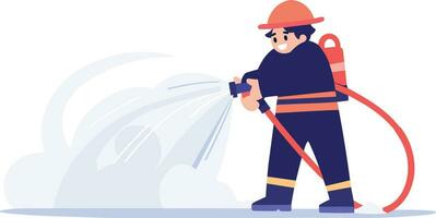 Hand Drawn Firefighter character extinguishing fire in flat style vector