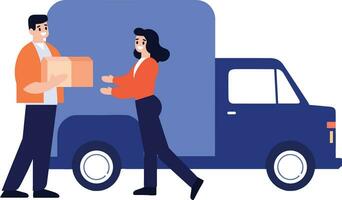 Hand Drawn Delivery man with delivery truck in flat style vector