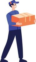 Hand Drawn a delivery man is delivering a package to a customer in flat style vector