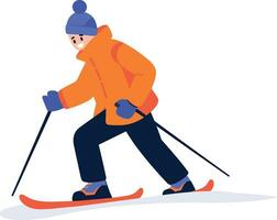 Hand Drawn Male character playing ice skating in winter in flat style vector