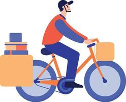 Hand Drawn delivery man riding bicycle in flat style vector