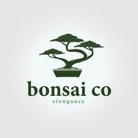 minimalista bonsai árbol logo en maceta, vector ilustración de bonsai icono decoración, símbolo para negocio marca