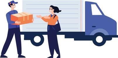 Hand Drawn Delivery man with delivery truck in flat style vector