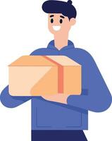 Hand Drawn a delivery man is delivering a package to a customer in flat style vector