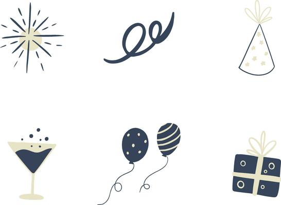 New Year Party Sticker Set. Vector Illustration.