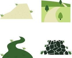 Nature Path Way In White Background. Vector Illustration Set.