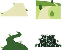 Nature Path Way In White Background. Vector Illustration Set.