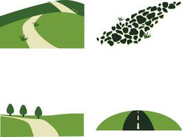 Nature Path Way In White Background. Vector Illustration Set.