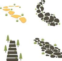 Nature Path Way With Flat Design. Vector Illustration Set.