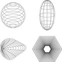 Futuristic Wireframe Shape With Wave Lines. Isolated Vector Set.