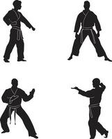 Karate Fighter In Different Pose. Isolated Vector Set.